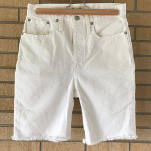 High-Rise Mid-Length Denim Shorts in White